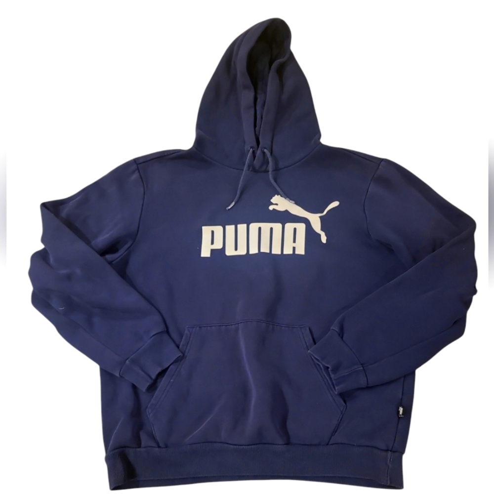 Puma Hoodie Sweater Pullover Medium Dark Blue and White Authentic